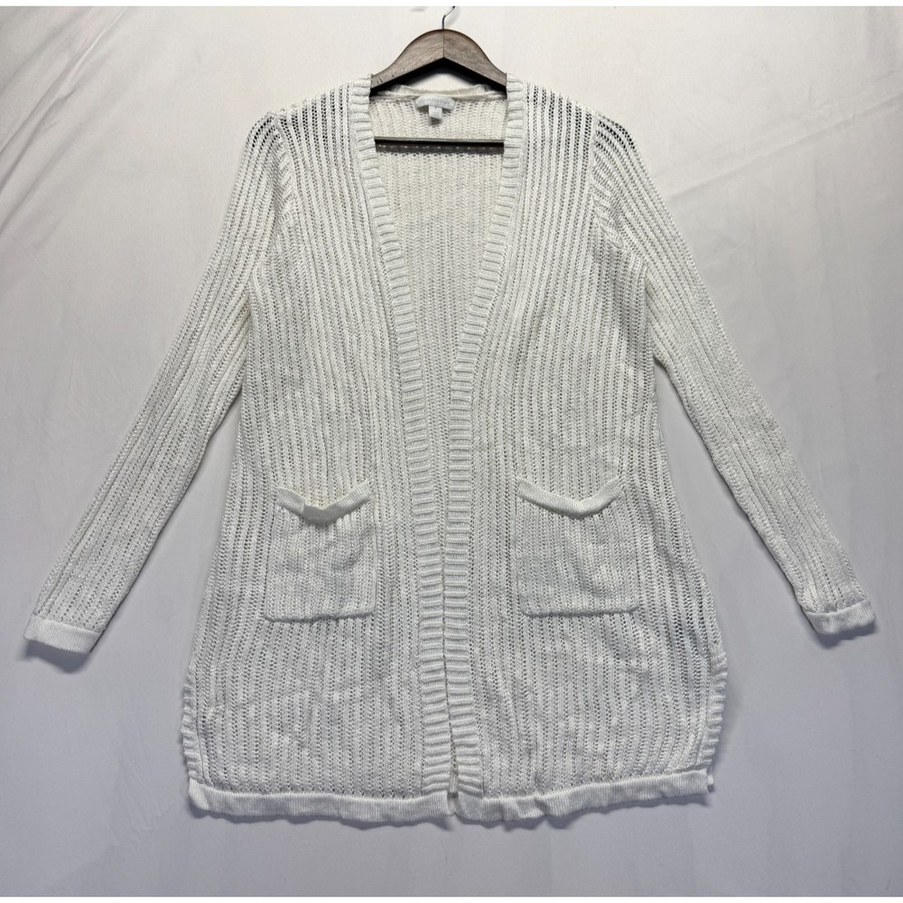 Charter Club Cardigan Sweater Womens Medium White Pointelle Knit Open Front